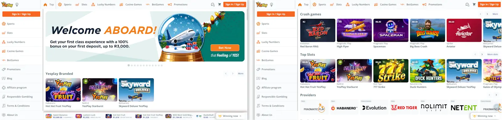 YesPlay Casino and Sportsbook Screenshot